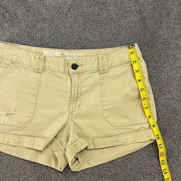 Mossimo | Khaki Womens Distressed Chino Cuffed Mid Rise Cotton Shorts, 4 - Picture 6 of 10